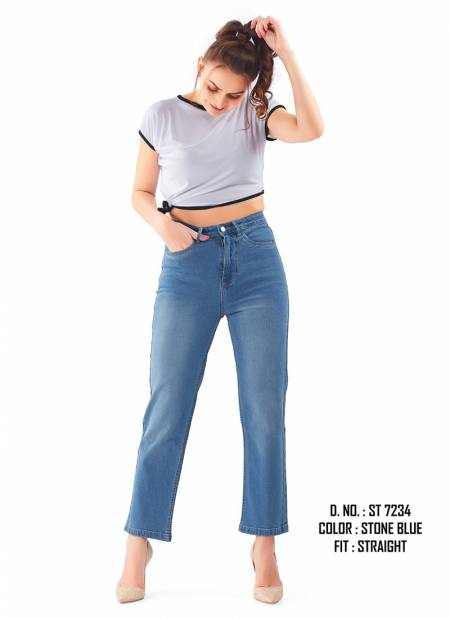 New Stylish Fancy Wear Stylish Mom Fit Pant Latest Collection ST 7234 STONE BLUE